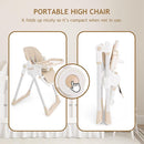 3 in 1 Baby High Chair with Wheels, Adjustable 5 Point Harness, Tray, Foot Rest, Backrest and Seat Height, Foldable High Chair for Toddlers, Beige by TinyTreasures Baby Boutique