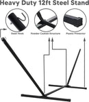 SUNCREAT Hammocks Extra Large Double Hammock with 12 ft Stand, 475lbs Capacity, Outdoor Portable Hammock with Hardwood Spreader Bar, Extra Large Pillow, Beige by GreenHaven Gardens