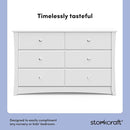 Storkcraft Crescent 6 Drawer Double Dresser (White) – GREENGUARD Gold Certified, Nursery Dresser for Kids Bedroom by TinyTreasures Baby Boutique