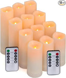Aignis 12pcs Flameless LED Candles Battery Operated with 10-Key Remote Timer, Outdoor Indoor Waterproof, Warm Flickering Glow for Cozy & Romantic Home/Wedding/Holiday Décor(D2.2''xH4/5/6/7'') by CozyNest Decor