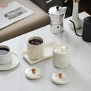 Ceramic Bathroom Canister Set with Coordinating Small Vanity Tray Qtip Holder Dispenser for Cotton Ball,Swab,Pads, Floss, Bathroom Storage Jars with Lids Pearl White by CozyNest Decor