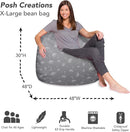 Posh Creations Bean Bag Chair for Kids, Teens, and Adults Includes Removable and Machine Washable Cover, 48in - X-Large, Canvas White Dandelions on Gray by TinyTreasures Baby Boutique