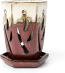 rePotme 4 x 6 inch Ceramic Orchid Pot (Honey Cream Over Copper) - Hexagon Orchid Pot with Holes by GreenHaven Gardens