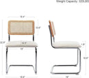 Mid Century Modern Rattan Dining Chairs Set of 2, Boucle Kitchen Chairs with Handwoven Mesh Rattan Backrest and Metal Legs, Upholstered Accent Side Chairs, White by CozyNest Decor