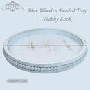 Round Wood Serving Tray with Beads, Blue Washed Wooden Decorative Tray for Entertaining, Decoration, and Gifting by CozyNest Decor
