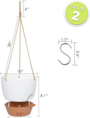 10 Inch Self Watering Hanging Pots, 2 Pack Hanging Planters with 40oZ Deep Reservior for Indoor Outdoor Plants Flowers, White with Brown by CozyNest Decor
