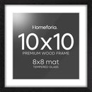 Homeforia 10x10 Picture Frame Black Wood, High-End Oak 10 x 10 Square Frames with Mat 8 by 8 Photo, 10by10 Wooden Frame Matted to 8x8 Print, Wall or Tabletop Frames, Tempered Glass, Wall Kit, Set of 1 by CozyNest Decor