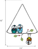 Stained Glass Birds,owl,Stained Glass Window Hanging,Multicolor Owls on The Living Tree with Green Leaf and red Berries,Bird suncatcher for Windows Room Home,Bird Deco,Gift for Mom,and Bird Lovers. by GreenHaven Gardens