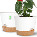 12+12Inch 2Pack Large Flower Pots for Indoor/Outdoor Plants,Self Watering Planters with Reservoir and Drainage Hole White Plastic Planting Pots Modern Home Decor Gift Idea by GreenHaven Gardens