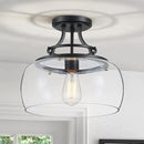 WUZUPS Chandelier Rustic Farmhouse Industrial Round Semi-flushmount Ceiling LED Light Fixture with Clear Glass Shades for Bathroom Kitchen Foyer Entryway, H 11.8" x W 13.4", E26 Base, Black by CozyNest Decor