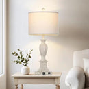 27" Farmhouse 3 Way Dimmable Touch Table Lamp Set of 2 Rustic Classic Bedside Nightstand Wood Lamps for Living Room Bedroom with USB C+A Ports Washed White (2 Bulbs Included) by CozyNest Decor