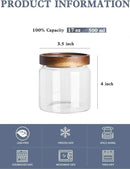 Kanwone Glass Storage Jars Set of 6, 17 Ounce Airtight Food Storage Containers with Bamboo lids, Clear Glass Canisters for Pantry, kitchen, Flour, Sugar, Tea, Coffee, Snack, Spice and Herbs by CozyNest Decor