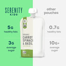 Serenity Kids 6+ Month Organic Veggie Puree Baby Snacks Pouches - Carrot, Spinach & Basil - No Sugar Added, BPA Free & Allergen Free Baby Puree Pouches - 3.5 Oz, 6 Pack by TinyTreasures Baby Boutique