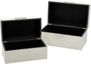 Galt International Storage Box Set Decorative Storage Box w/Hinged Lid Classic Design Wood Decor Boxes with Geometric Clasp Storage for Bedroom & Home - Set of 2 (White & Silver) by CozyNest Decor