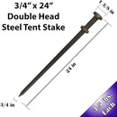 Double Head Tent Stakes - Heavy Duty Steel Tent Stakes, Versatile Ground Spikes to Anchor Commercial Inflatables, Party Tents, and Outdoor Camping Shelters, 3/4 x 24 Inch, 4-Pack by CozyNest Decor