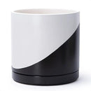 D'vine Dev 12 Inch Ceramic Planter Pot with Drainage Hole and Saucer, Indoor Cylinder Round Planter Pot, Oblique Monochrome Black and White, 94-O-F-K by GreenHaven Gardens