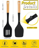 Pack of 2 Large Silicone Spatula, Heat Resistant Solid Turner, Non Stick Slotted Spatulas with Wooden Handle, Ideal Kitchen Utensils for Flipping, Pancakes, Eggs, Fish(BLACK) by CozyNest Decor