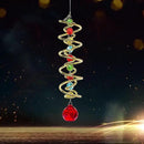 FONMY Gazing Ball Spiral Tail -Decorative Wind Spinner Sun Catcher Rainbow Maker Golden Double-Spiral W/Red Crystal Ball and Chain Crystals Beads for Indoor Outdoor Garden Decoration -14 inch Height by GreenHaven Gardens