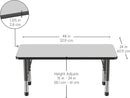 FDP Rectangle Activity School and Kids Classroom Table (24 x 48 inch), Toddler Legs, Adjustable Height 15-24 inches - Gray Top and Black Edge by CozyNest Decor