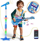 Kids Guitar and Microphone Set, Toy Guitar with Adjustable Volume and Strap, Microphone with Stand and Color Light, Toddler Musical Instrument for 3-5 5-9, Kids Karaoke Machine for Boy Girls(Blue) by TinyTreasures Baby Boutique