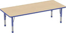 FDP Rectangle Activity School and Classroom Kids Table (30 x 72 inch), Chunky Toddler Leg, Adjustable Height 15-24 inches - Maple Top and Blue Edge by CozyNest Decor