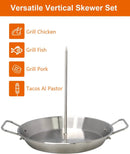 BBQ Vertical Skewer Pan Gyro Spit Stand for oven, Al Pastor Shawarma Skewer for Grill, El Pastor Hack for Tacos Al Pastor Chicken, Brazilian, Stainless Steel, with 8",10" and 12" stick by GreenHaven Gardens
