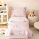 PERFEMET 4 Piece Toddler Girl Bedding Set Space Theme Pink Toddler Bed Set with Sheets Soft Reversible Astronaut Planets Crib Bed Comforter for Kids Girls by TinyTreasures Baby Boutique