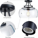 WUZUPS Chandelier Rustic Farmhouse Industrial Round Semi-flushmount Ceiling LED Light Fixture with Clear Glass Shades for Bathroom Kitchen Foyer Entryway, H 11.8" x W 13.4", E26 Base, Black by CozyNest Decor