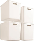 4 pack large plastic White storage bins Baskets, Toy Box Chest with Lids and Handle，Organizer Containers for Baby，Kids,snacks,Nursery，Shelves，Playroom, Bedroom，Office,Closet，home by TinyTreasures Baby Boutique