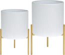 ARNIS Modern Plant Pots, Set of 2 Round Large Planters with Stand, Large Size Metal Pots with Drainage Holes for Living Room, Office, Garden or Balcony, 10.5 &12.25 Inch, White & Gold by CozyNest Decor