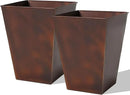 Worth Garden 14" Dia x 18" H Large Metal Floor Planter Set of 2, Matte Bronze Retro Finish Tall Square Tapered Steel Plant Pots, Decor Flower Pot Indoor & Outdoor, Drainage Hole by CozyNest Decor