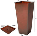 WORTH Garden 25" Large Metal Glazed Planter Set of 2, Luxurious Glossy Finish Red Tall Square Tapered Steel Plant Pots, Decor Flower Pot Indoor & Outdoor, Drainage Hole & Dual-Purpose Plant Saucer by CozyNest Decor