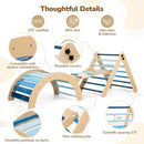 Pikler Triangle Set with Cushion, 8-in-1 Toddler Climbing Toys Indoor, Wooden Montessori Climbing Set with Arch Ramp,Ladder&Tent Cloth, Baby Indoor Climber Jungle Gyms for Toddlers Toy, Blue by TinyTreasures Baby Boutique