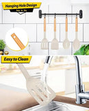 Pack of 4 Silicone Cooking Utensils Set, Non Stick Solid Spatulas and Heat Resistant Slotted Spoons with Wooden Handle, Ideal Wood Kitchen Utensils Set for Frying,Serving,Turning,Stirring (KHAKI) by CozyNest Decor