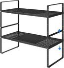 Expandable Cabinet Shelf Organizers, Kitchen Small Stand Rack Organization for Tabletop Countertop Cupborad Pantry, Black 2 Pack by CozyNest Decor