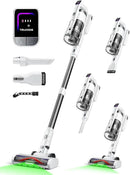 Cordless Vacuum Cleaner for Home, Upgraded 60Kpa Powerful Suction Pet Hair Vacuum with 70min Runtime, Green LED Light for Hardwood Floors & Carpet, Self-Standing Rechargeable Stick Vacuum, White by CozyNest Decor