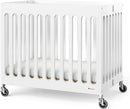 Foundations Boutique Folding Mini Baby Crib - Compact, Portable, Wooden Hotel Crib, Foldable Compact Cribs for Baby & Toddlers - Includes 3" Foam Mattress - White by TinyTreasures Baby Boutique