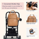 BabbleRoo Leather Diaper Bag Backpack - Baby Essentials Travel Baby Bag, Multi function, Waterproof, with Changing Pad, Stroller Straps & Pacifier Case – Unisex, Light Brown by TinyTreasures Baby Boutique