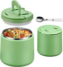 20oz Insulated Vacuum Food Jar with Buckle Lid,Soup Thermo for Hot Food Kids,Wide Mouth Leakproof Stainless Steel Lunch Container with Spoon-Green by TinyTreasures Baby Boutique