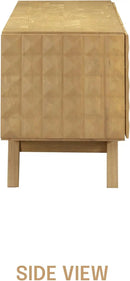 NTC Sapa Mid-Century Modern Solid Wood TV Stand 4-Door Media Console with Carved Geometric Fronts for TVs up to 75", Effortless Assembly, Sand by CozyNest Decor