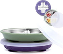 Stainless Steel Toddler Suction Plate with Lid, Deeper 9" Divided Plates with Removable Silicone Sleeves for Kids, Non Toxic & BPA Free | Unbreakable Baby Snack Dishes Set of 2, Green & Purple by TinyTreasures Baby Boutique