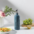 Sweejar 18 Oz Oil Dispenser for Kitchen with Gravity Spout, Ceramic Olive Oil Dispenser Bottle, Relief Opaque Vinegar Container for Evoo, Vinegar, Soy Sauce, Pack of 1(Fogblue, Silver Spout) by CozyNest Decor