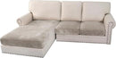H.VERSAILTEX Velvet Stretch 3-Piece L Shape Sectional Couch Covers (Large 2 Seater + 1 Chaise, Oatmeal) by CozyNest Decor