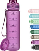 32oz Motivational Water Bottles with Time Marker & Fruit Strainer, Transparent Gradient Color Water Bottle with Times to Drink, Leakproof & BPA Free, Reusable Bottle with Strap (No Straw) by CozyNest Decor