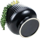 MyGift 8 Inch Modern Green Artificial Succulent Arrangement Potted in Matte Black Fluted Ceramic Round Planter, Decorative Plant Pot with Assorted Faux Mini Succulents by CozyNest Decor