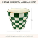 MACKENZIE-CHILDS Enamel Garden Pot, Decorative Pot for Plants, Outdoor Flowerpot Decor, Extra Large, Green-and-White Emerald Check by GreenHaven Gardens