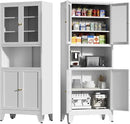 69" Tall Pantry Cabinet, Kitchen Storage Cabinet with 2 Glass Doors and Adjustbale Shelves, Freestanding Metal Cupboards for Dining Room, Living Room, Bathroom by CozyNest Decor