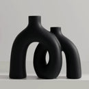 Matte Black Vase Set - Hug Hollow Donut Aesthetic Ceramic Vases Home Decor, Modern Nordic Minimalist Decorative Vase for Table Centerpiece Bookshelf Office Entryway Console Fireplace (Black) by CozyNest Decor