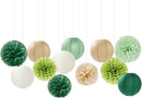Sage Green-Boho Party-Decorations Paper Flowers Lanterns - 15PCS Birthday Gender Neutral Baby Shower Tissue Pom Poms Streamers, Champagne Gold Rustic Wedding Graduation Hanging Supplies Decor Hugfond by CozyNest Decor