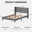 Full Size Bed Frame with LED Lights, Upholstered Bed Frame with Wingback Diamond Tufted Headboard, Wood Slats Support, Noise-Free, Easy Assembly, No Box Spring Needed, Grey by CozyNest Decor